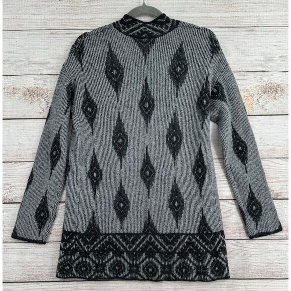 Lucky Brand Southwest Print Wool Blend Open Front Cardigan Sweater Womens S Gray - Picture 2 of 8